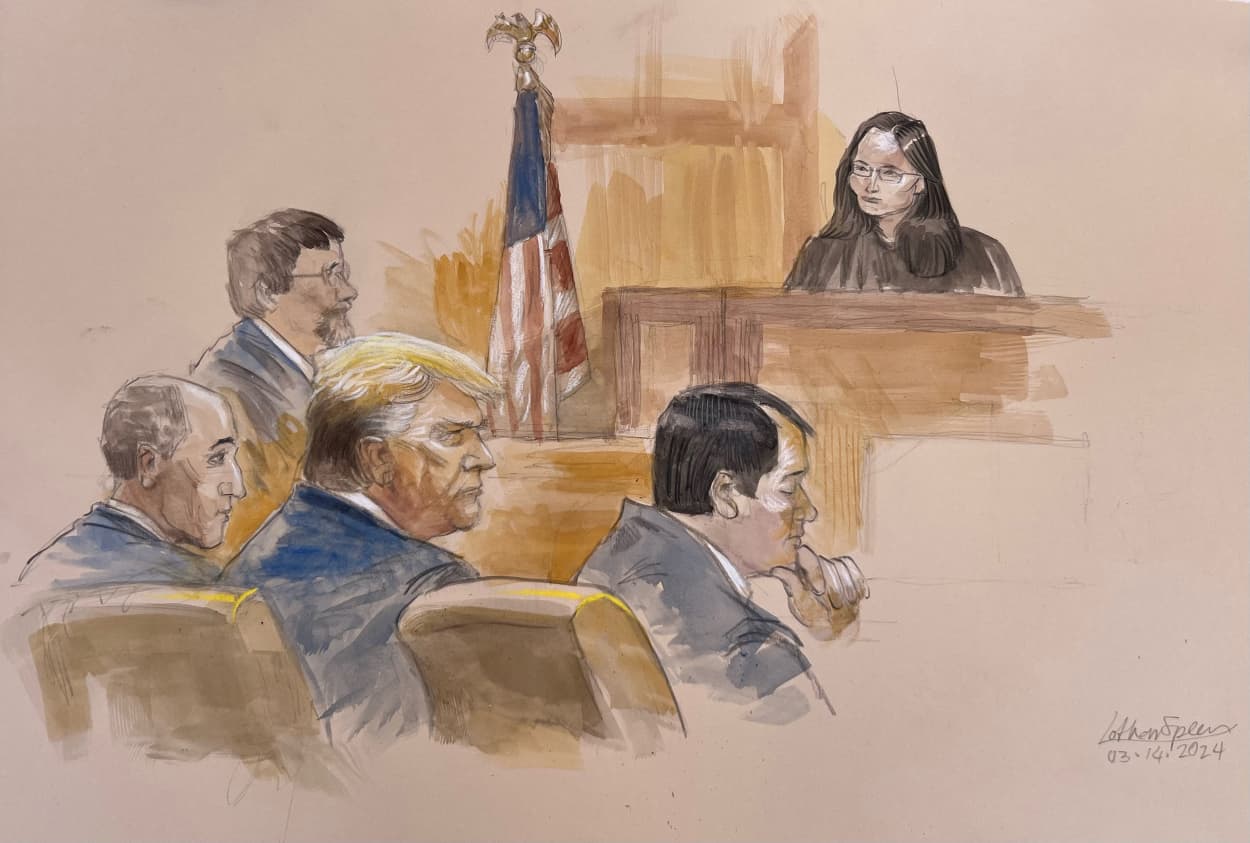 Former President Donald Trump appears in court in Fort Pierce, Fla., on March 14, 2024 for a hearing in his classified documents case.