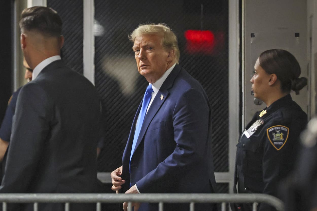 Former President Donald Trump leaves court on April 22, 2024.