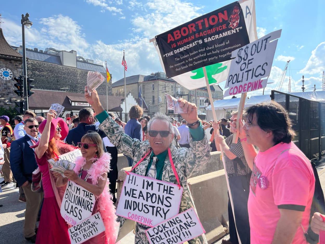 Coe Pink protesters at the Republican National Convention.