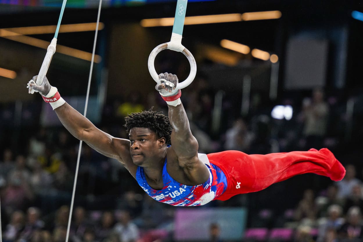 Frederick Richard on the United States competes on the rings