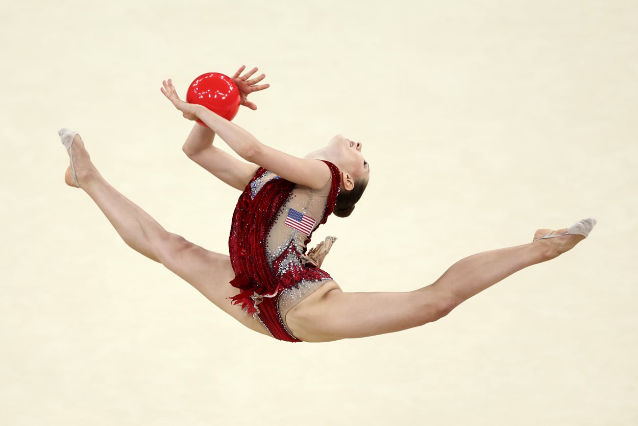 Evita Griskenas of the U.S. competes in rhythmic gymnastics 