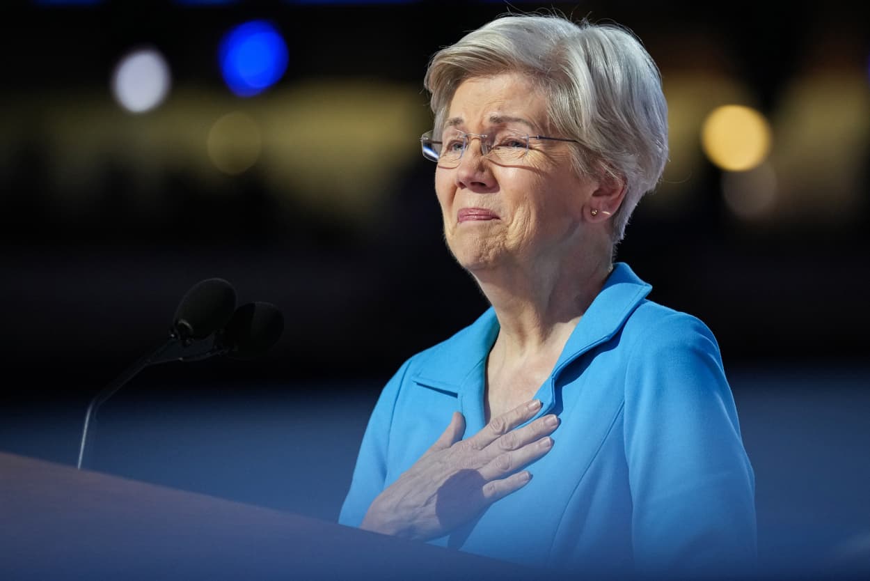 Sen. Elizabeth Warren, D-Mass., becomes emotional