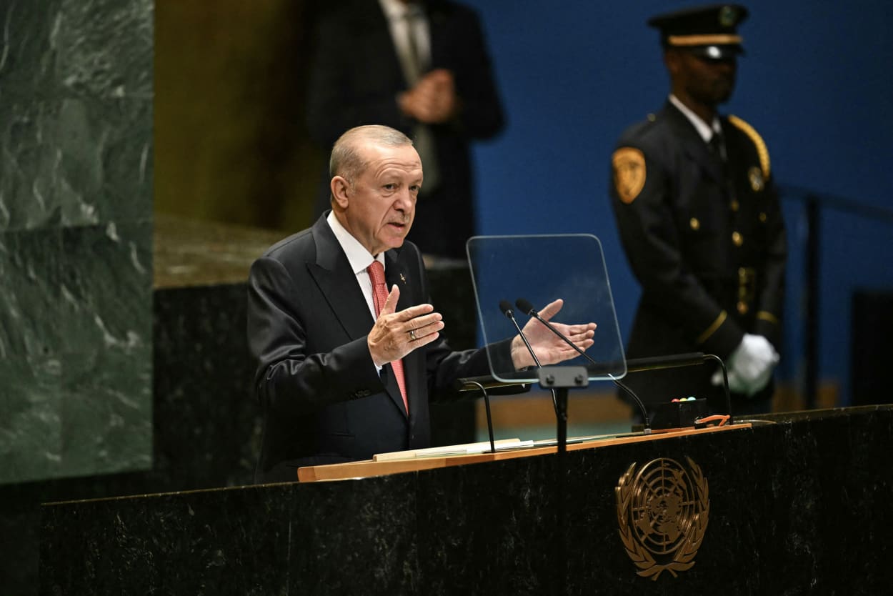 Turkey's President Recep Tayyip Erdogan speaks during the United Nations General Assembly