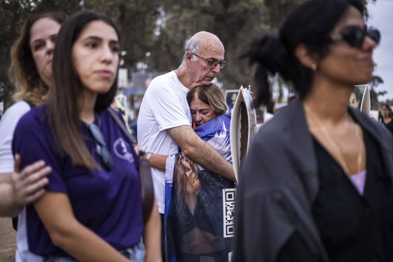 Thousands of people gathered over the weekend for the first emotional commemorations marking the anniversary of Palestinian militant group Hamas's October 7, 2023 attack on Israel.
