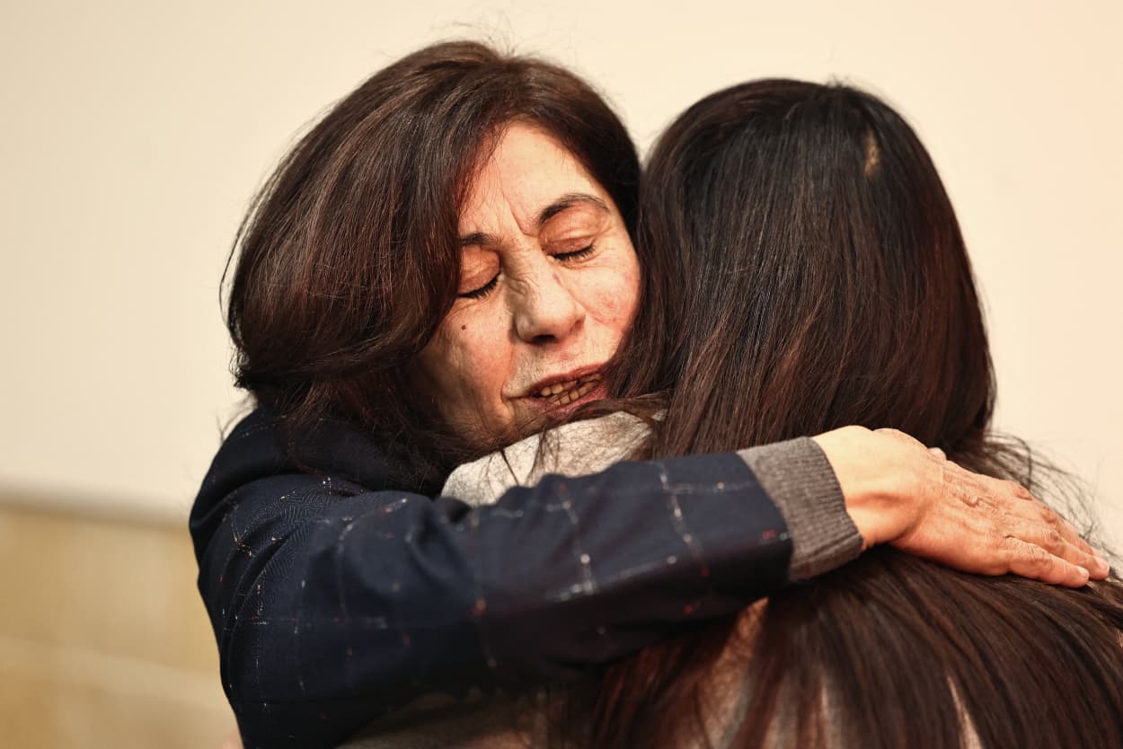 Khalida Jarrar receives well-wishers at a Catholic church in Ramallah in the occupied West Bank on Jan. 20, 2025, hours after her release from an Israeli jail.