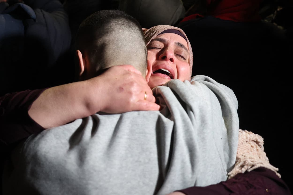 Crowds cheered, chanted and honked car horns as two buses carrying the prisoners arrived in Beitunia following their release as part of the Gaza ceasefire deal that began on January 19 and saw three Israeli hostages freed by Hamas in the Gaza Strip.