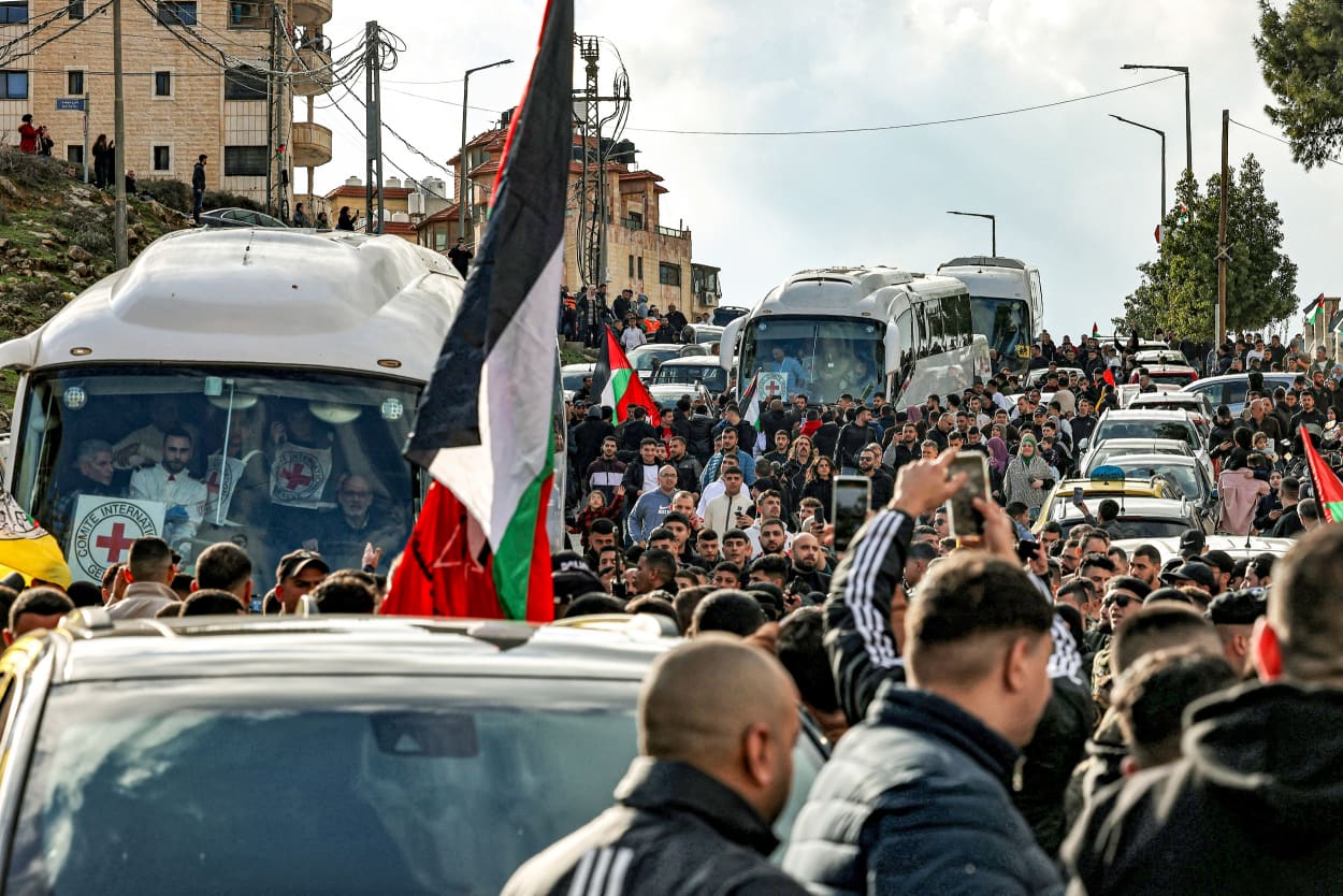 Palestinian hostages being released.