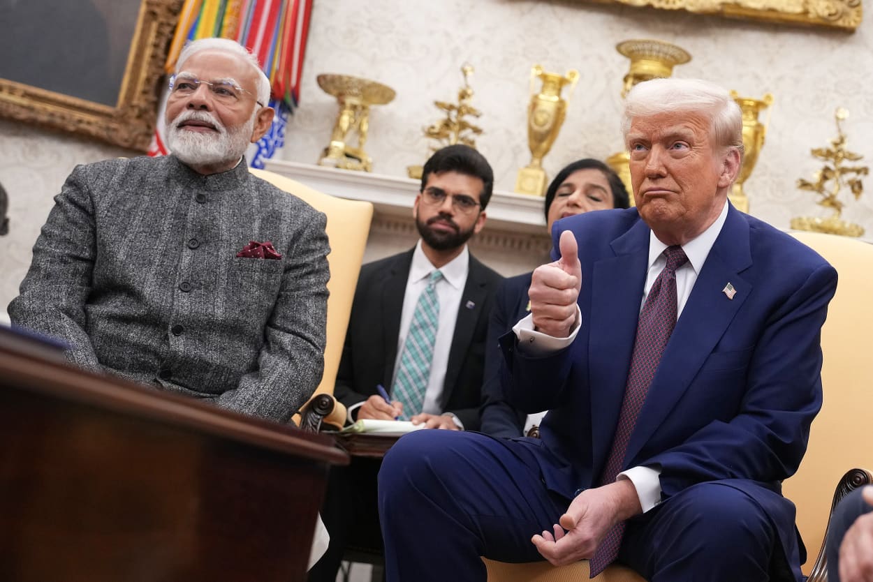 Image: President Trump Welcomes Indian Prime Minister Modi To The White House oval office politics political politicians thumbs up