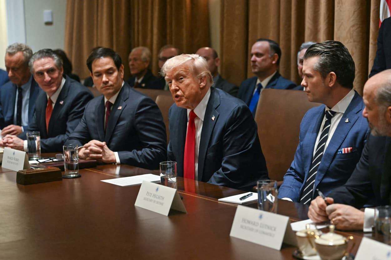 President Donald Trump speaks during a Cabinet meeting at the White House on Feb. 26, 2025.