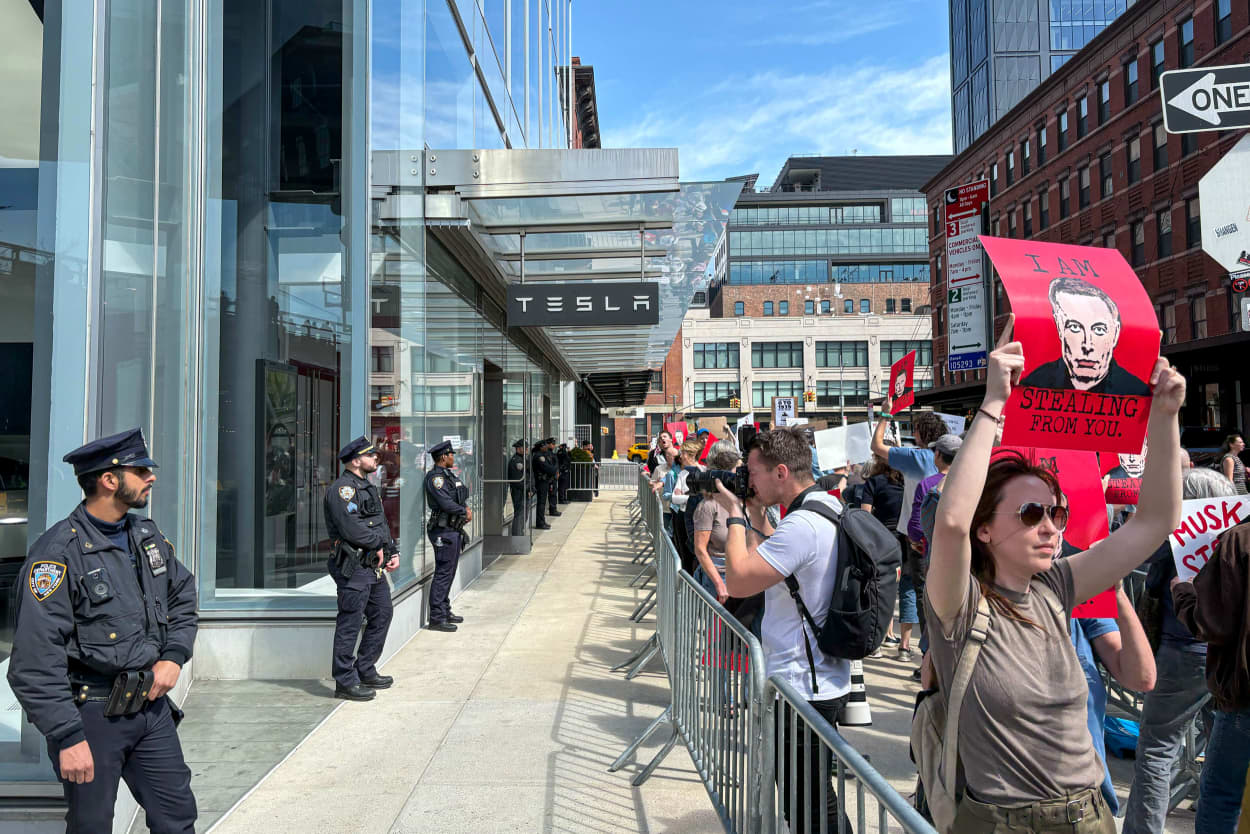 Tesla protest.