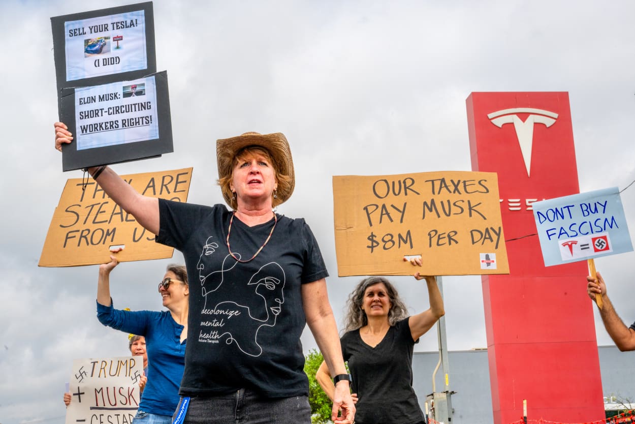 Tesla protest.