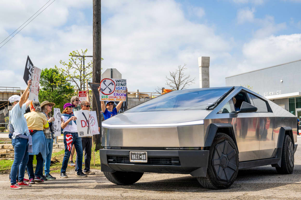 Cybertruck at a protest.
