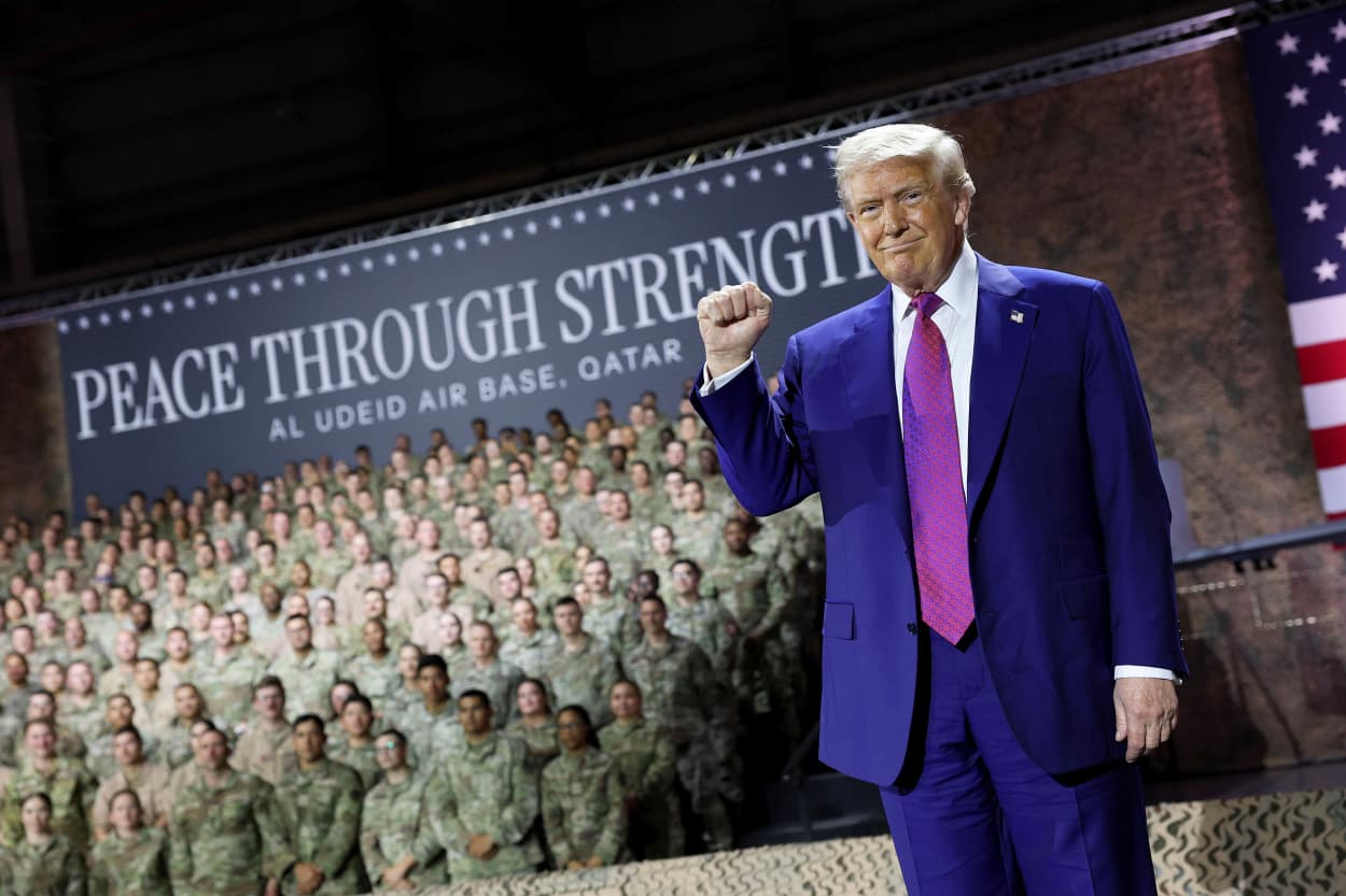 President Donald Trump and US troops.