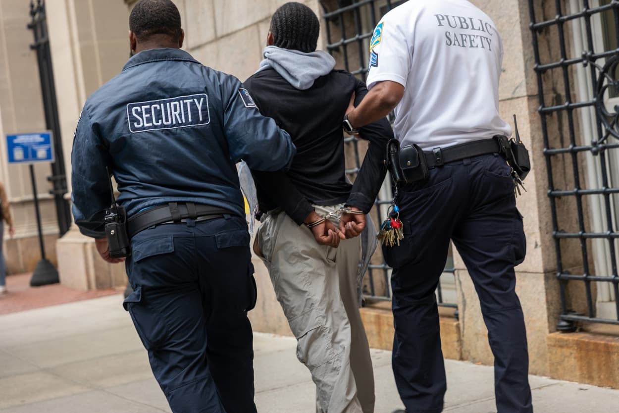 Image: Pro-Palestine Protesters Takeover Columbia University's Butler Library detained arrest handcuffs
