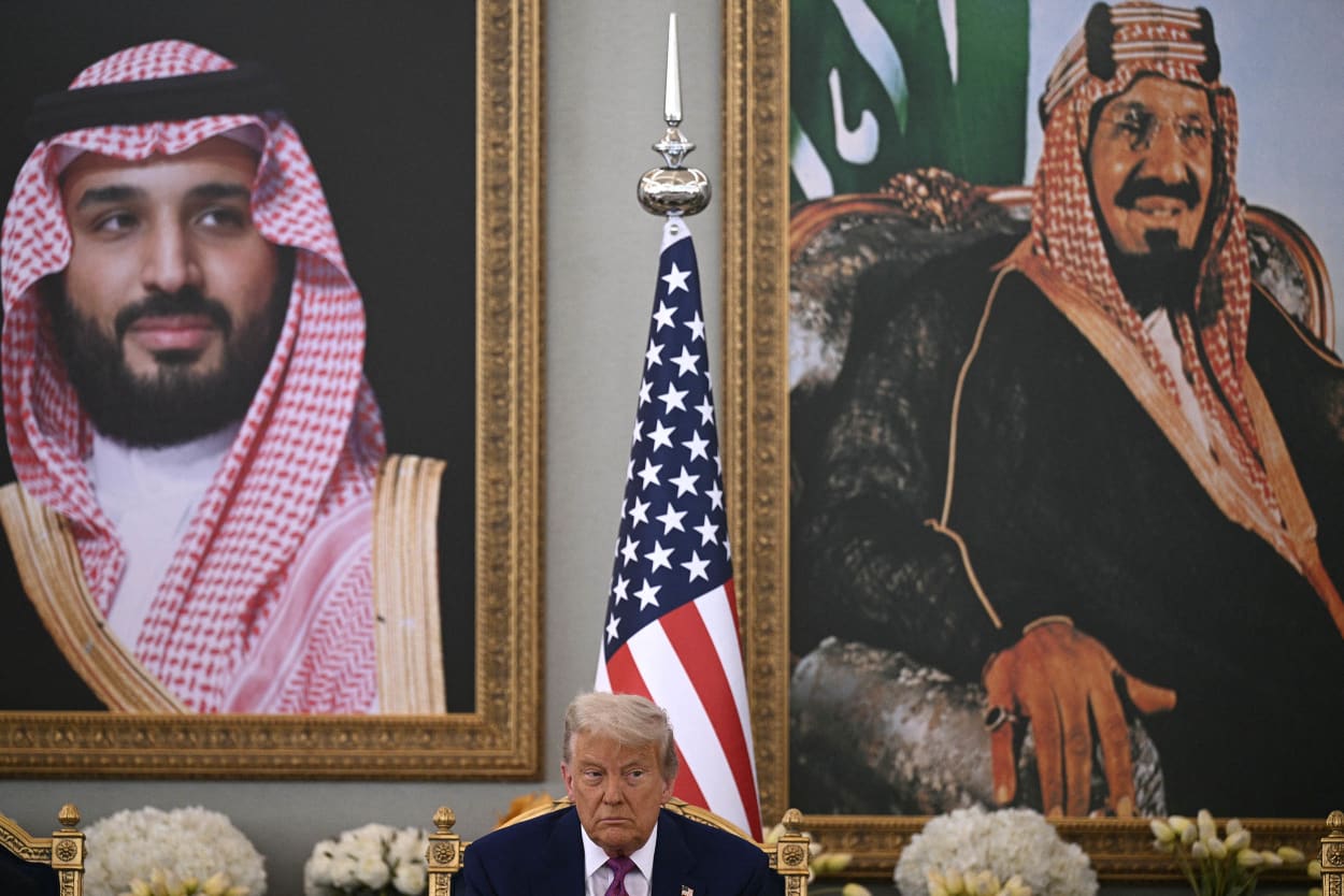 President Donald Trump sits for a meeting with the Saudi Crown Prince in Riyadh.