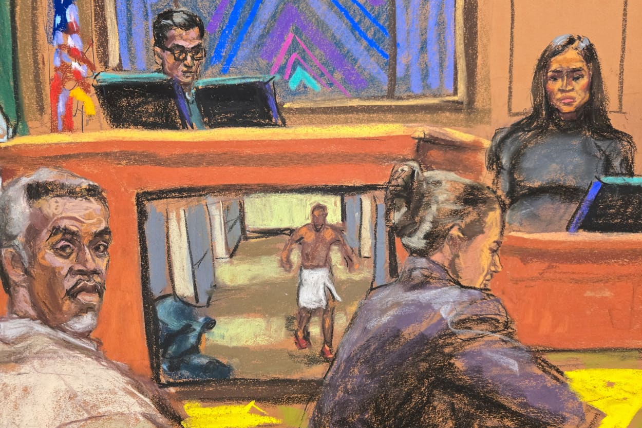 Sketch of Sean "Diddy" Combs and Cassie Ventura.