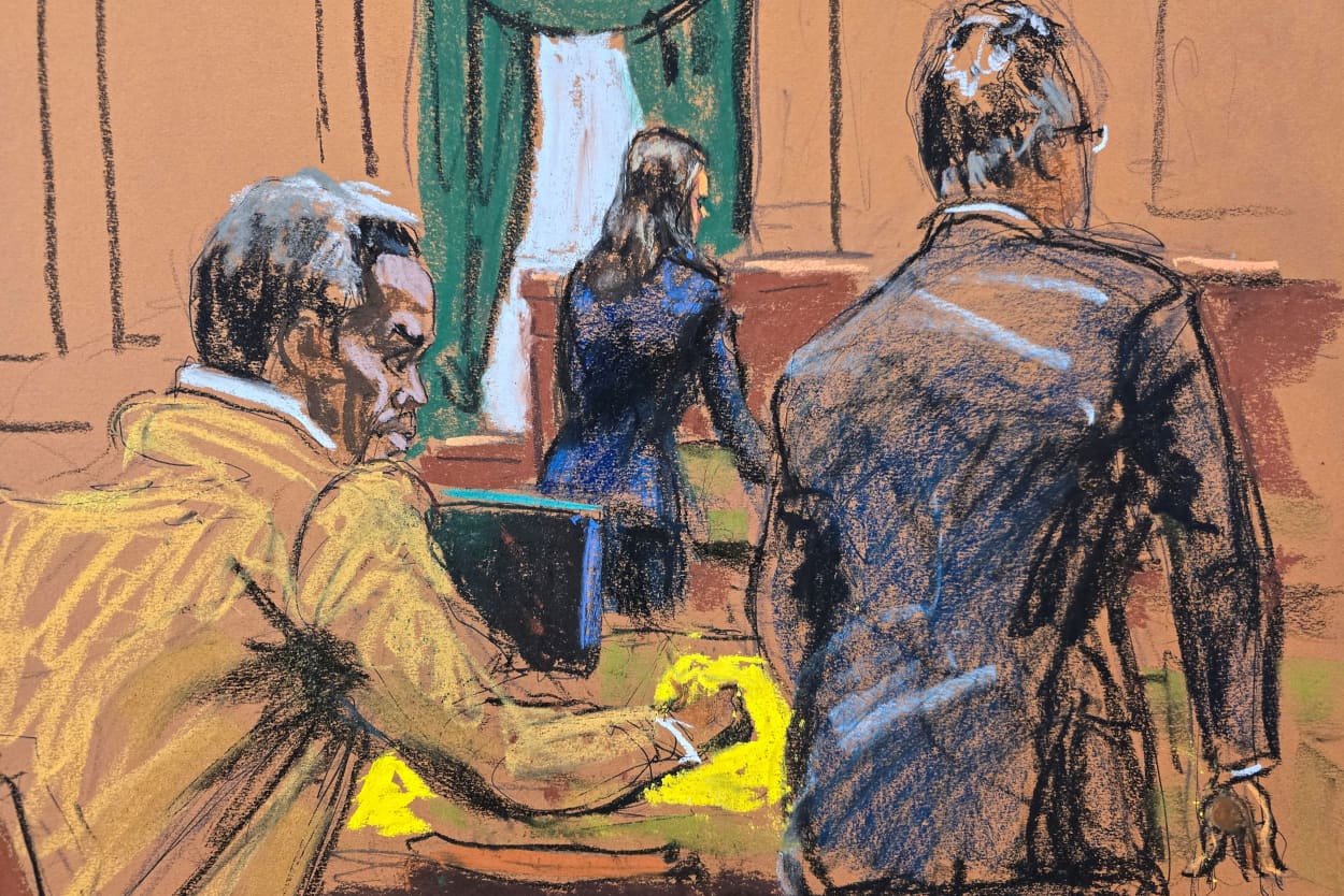 Sketch of Sean "Diddy" Combs attends trial in New York federal court