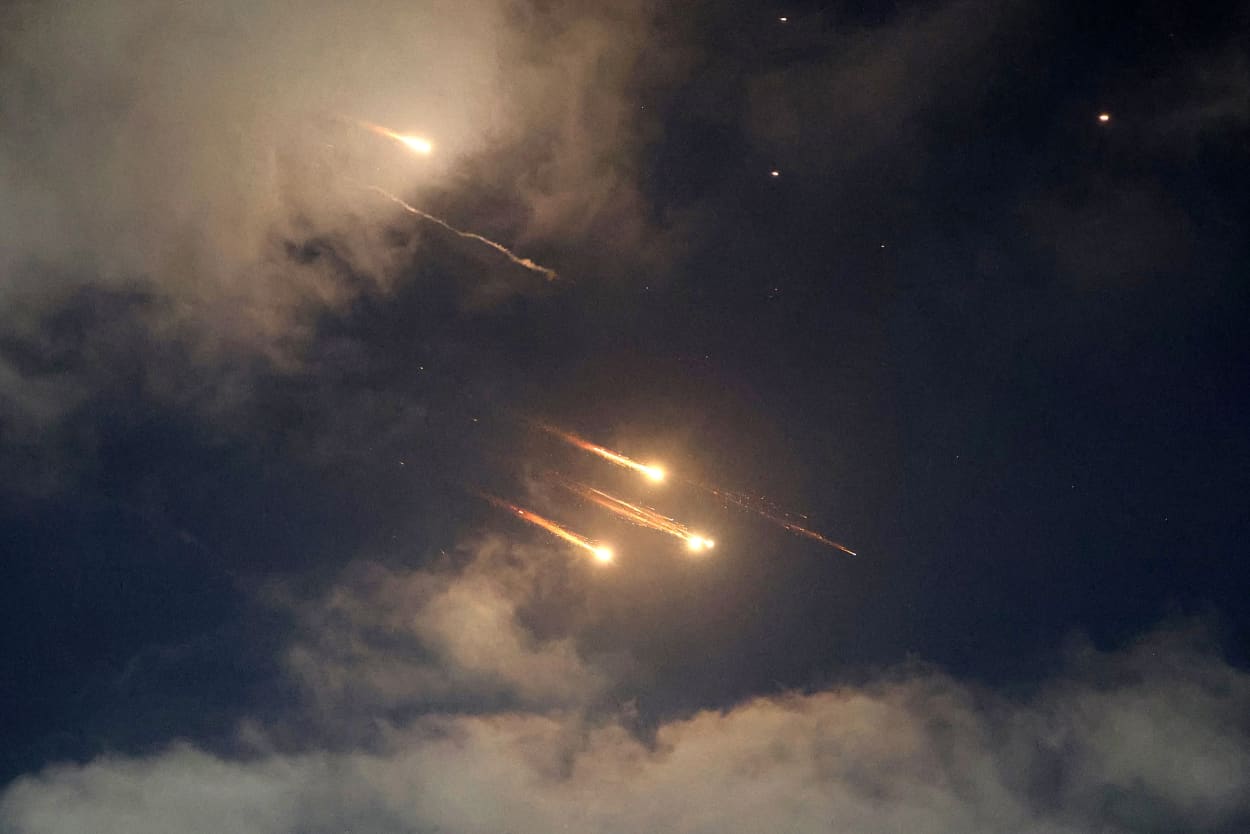 Image: Rocket trails in the sky above Netanya in Israel 
