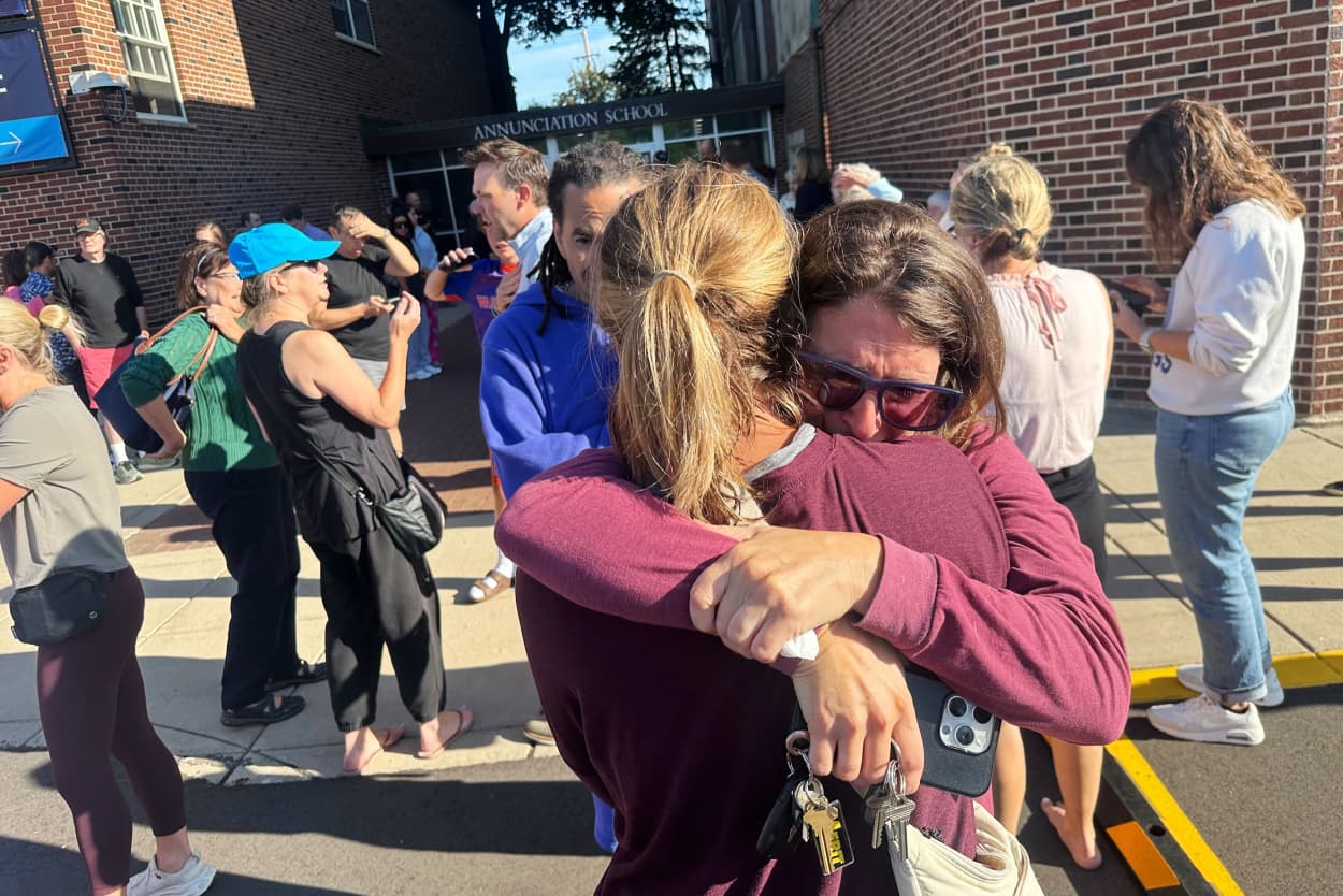 Parents await news of their children's status after shooting at Annunciation Church on Wednesday morning, Aug. 27, 2025 in Minneapolis
