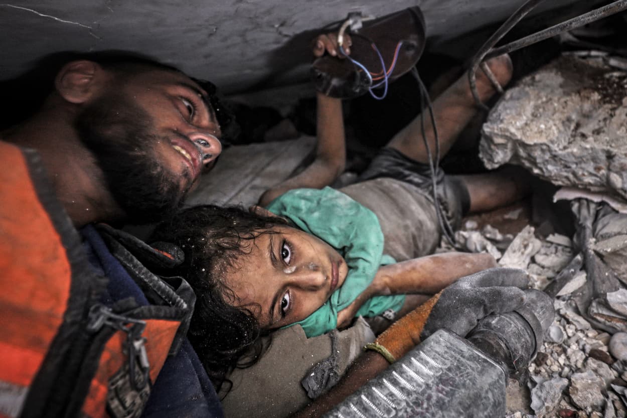 11-year-old Palestinian Marah rescued alive after an Israeli attack in Gaza