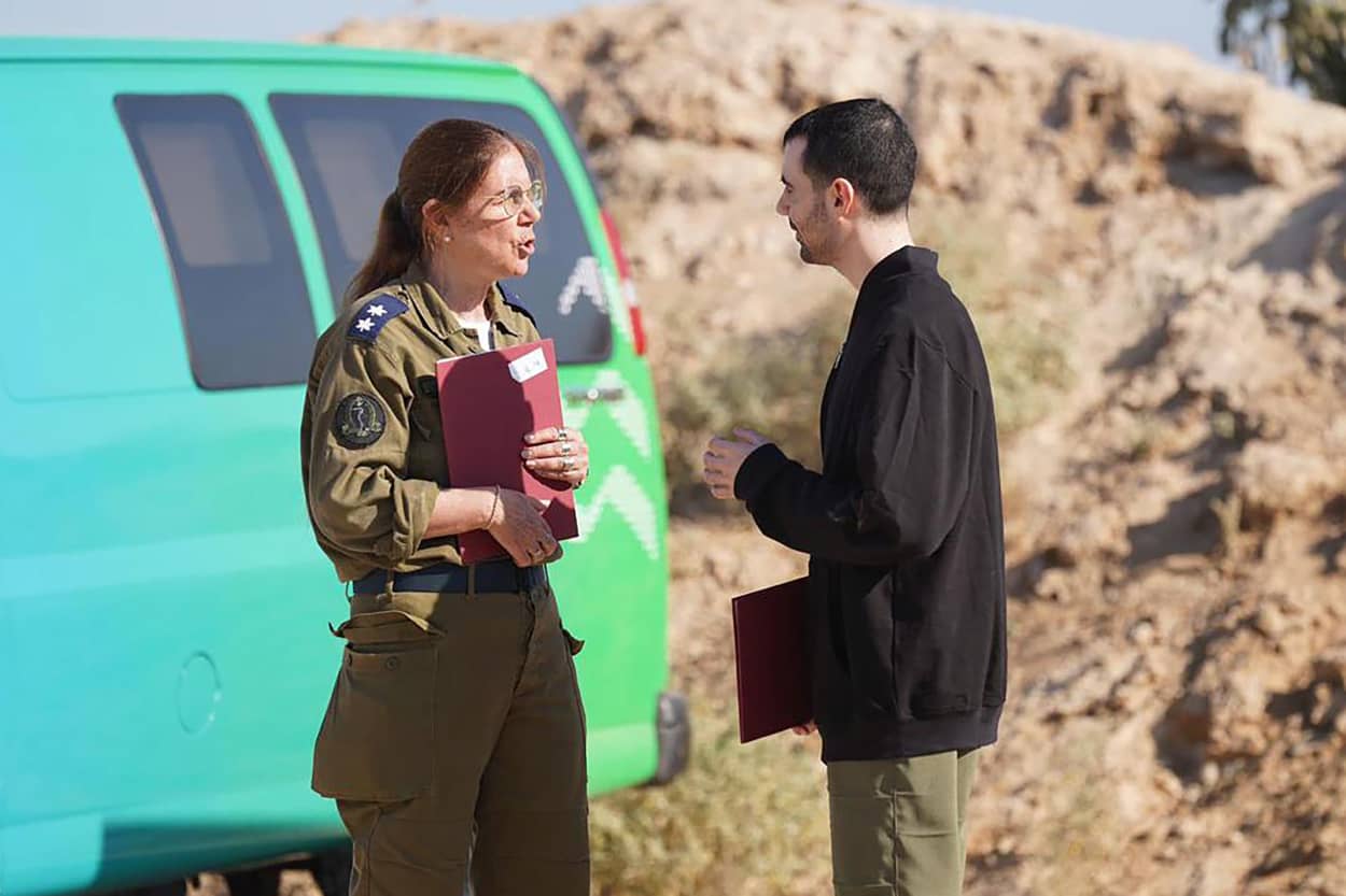 Israeli hostages cross back from Gaza into Israel on Oct. 13, 2025.