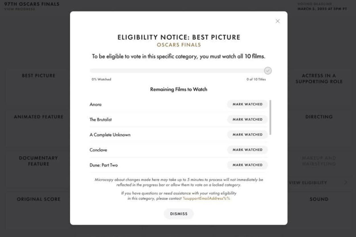 Email from the Academy Awards.