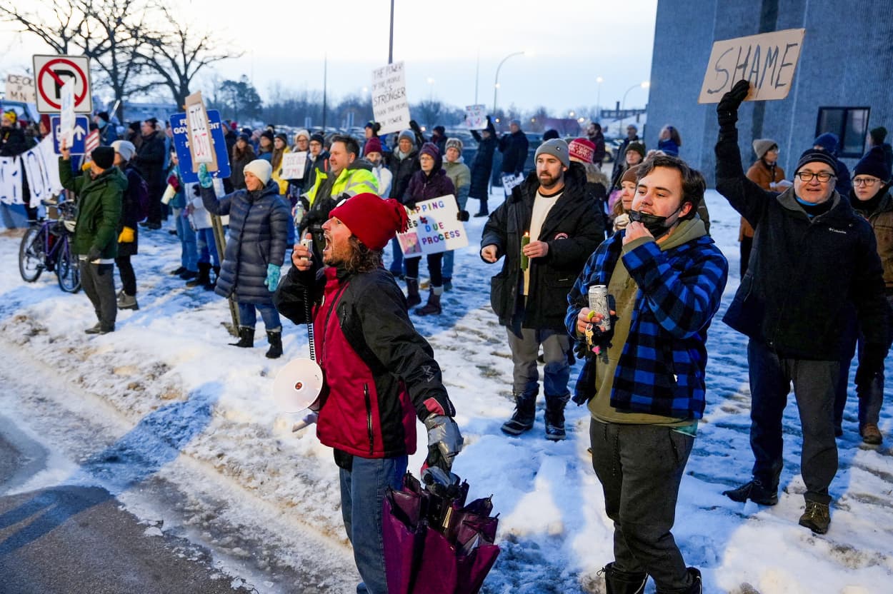 People protest against the fatal shooting of Renee Nicole Good by an ICE agent in Minneapolis.
