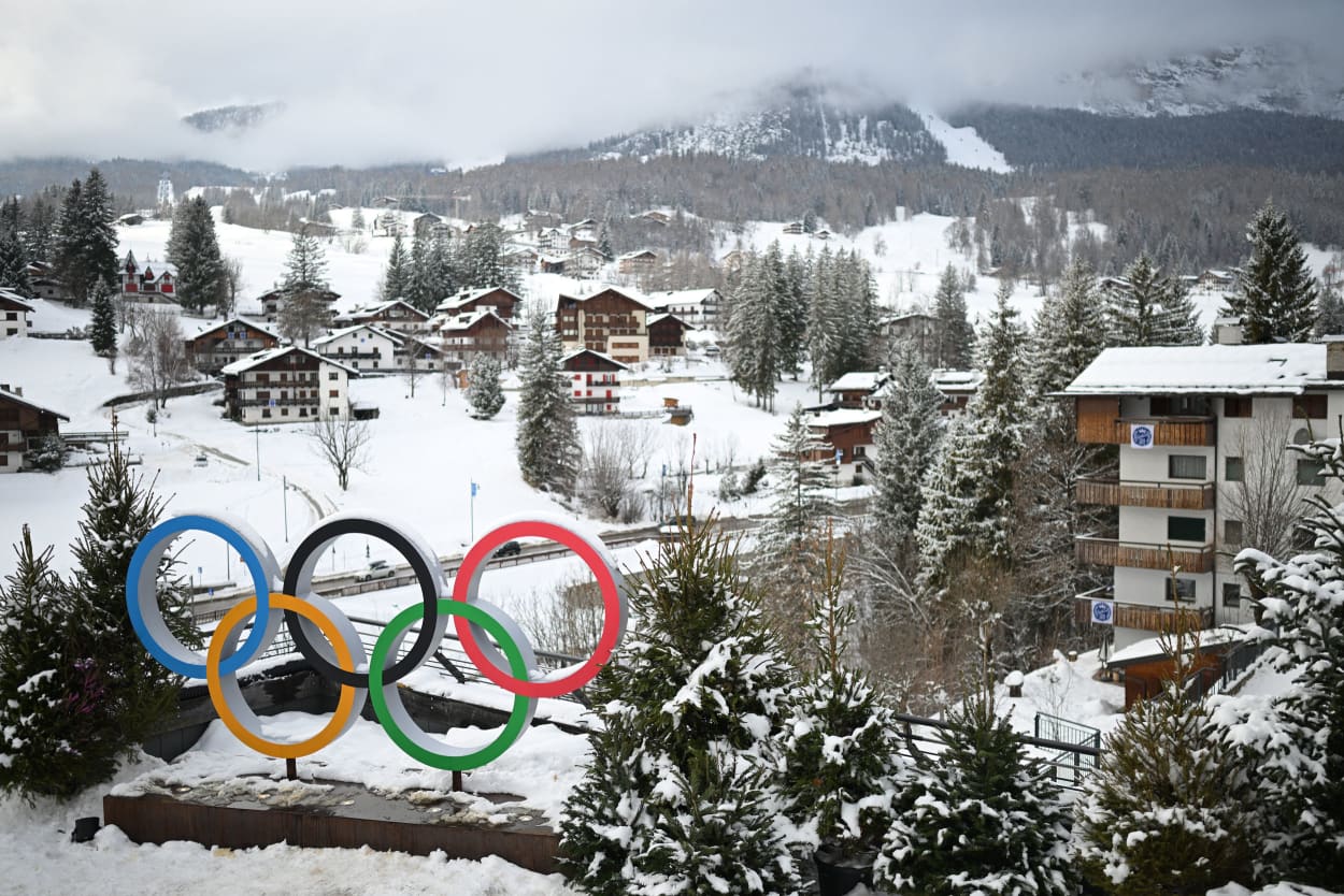 The Olympic Rings on Feb. 3, 2026 in Cortina d'Ampezzo, Italy.