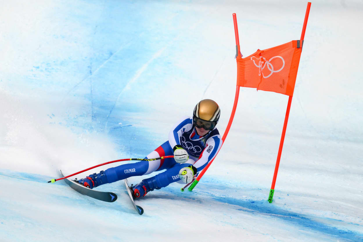 France's Romane Miradoli competes in the downhill