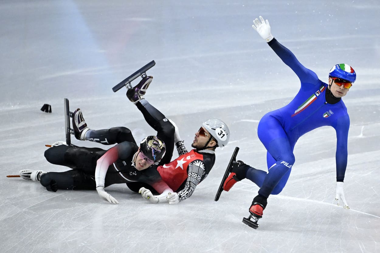 Italy's Pietro Sighel manages to keep his balance