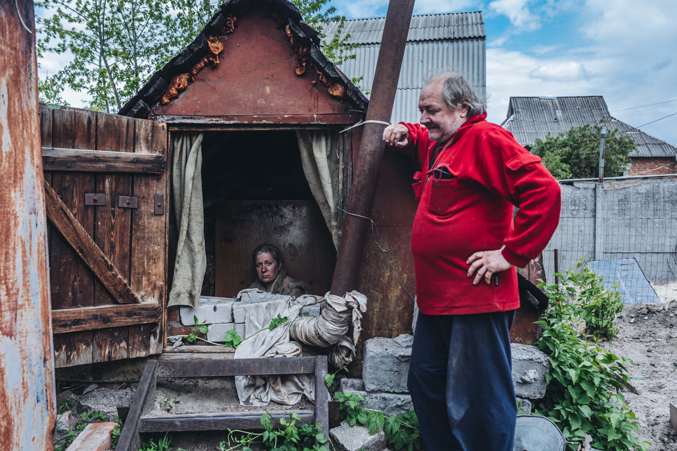 Damaged by shelling on the outskirts of Ukraine's Kharkiv