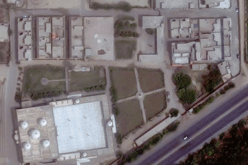 Satellite images show the Jamia Masjid Subhan Allah compound on the outskirts of Bahawalpur before and after strikes on May 7, 2025.