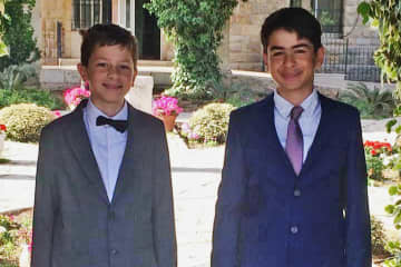Kinnan Abdalhamid and Hisham Awartani at a Model United Nations event at Friends School in Ramallah in the West Bank.