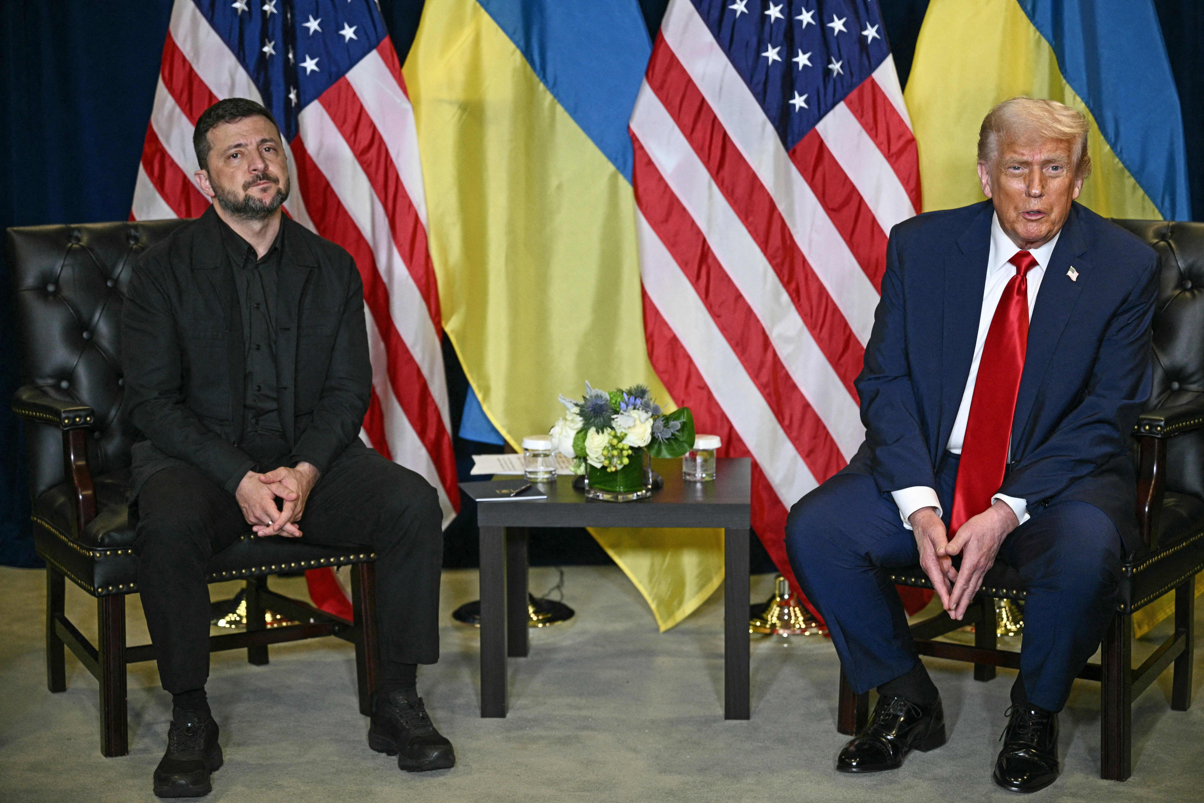 President Donald Trump holds a bilateral meeting with Ukraine's President Volodymyr Zelenskyy on the sidelines of the United Nations General Assembly in New York City on September 23, 2025. 
