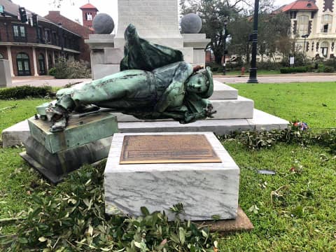 Hurricane Laura's strong winds brought down the South's Defenders monument in Lake Charles, La.