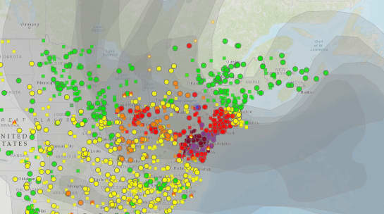 A screenshot from AirNow.gov’s smoke map shows intense smoke in parts of the eastern U.S.