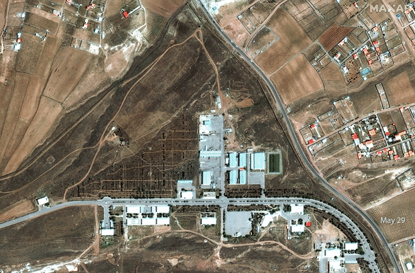 Before and after satellite images show damage at a missile base near Tabriz, Iran