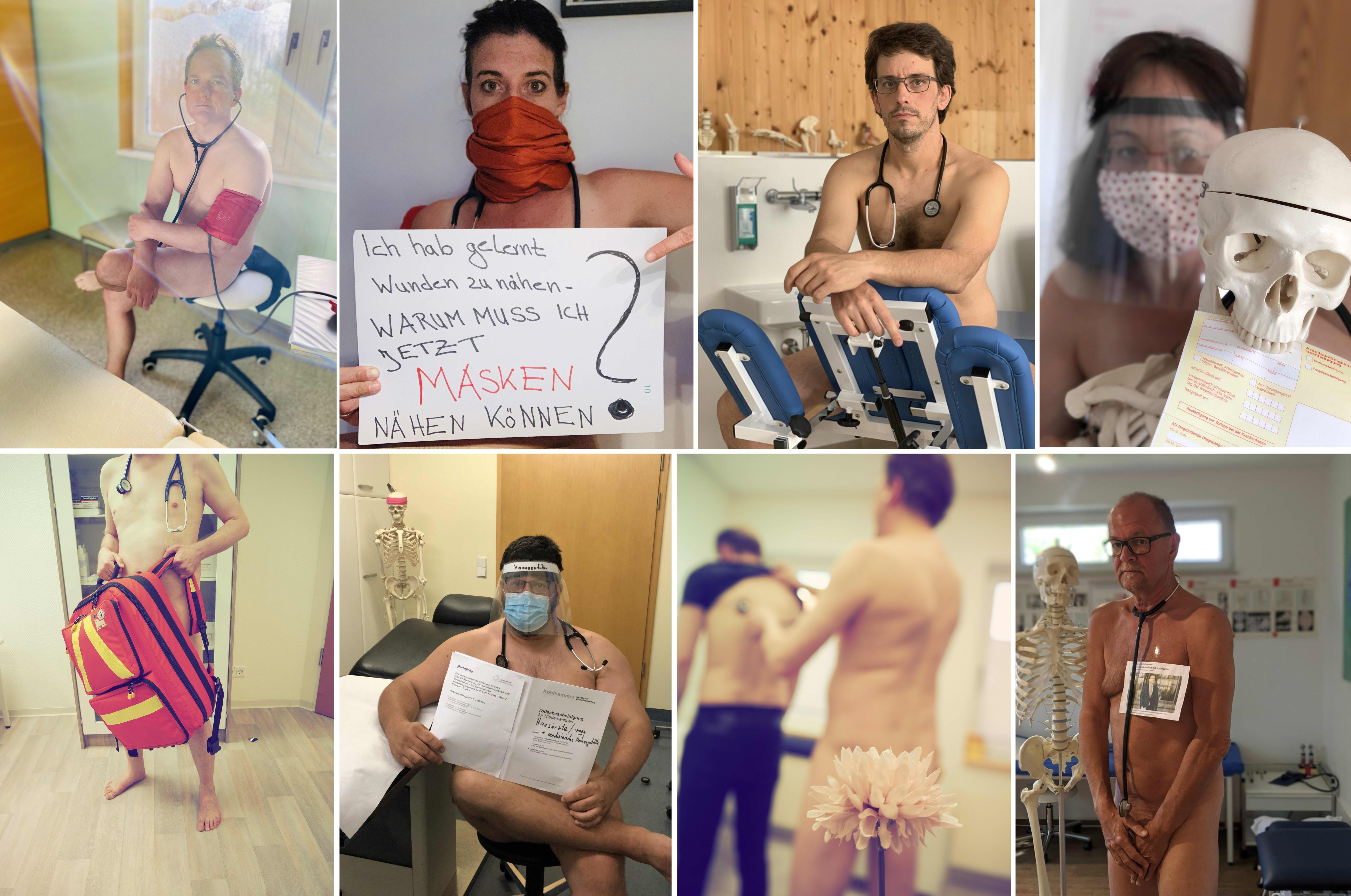 Image: A naked protest by German GPs because of lack of PPE during the COVID-19 outbreak.