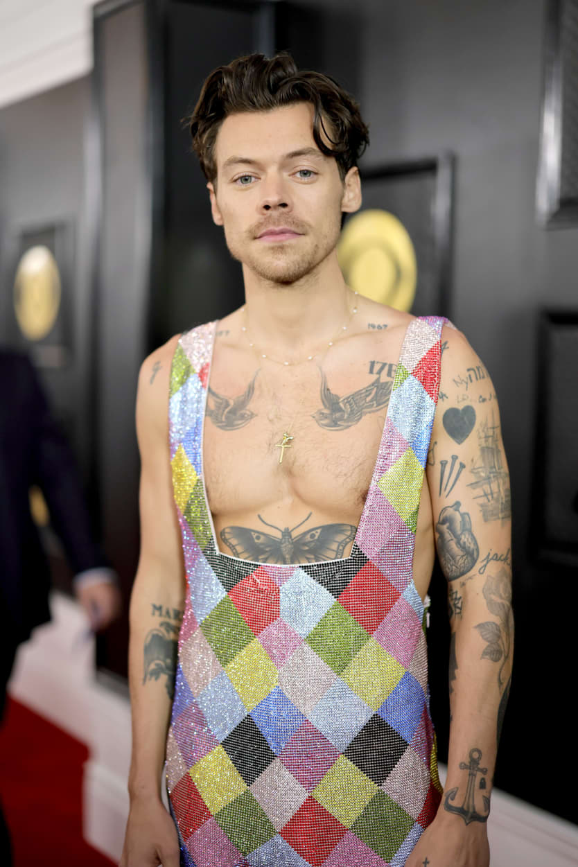 Harry Styles arrives at the Grammy Awards.