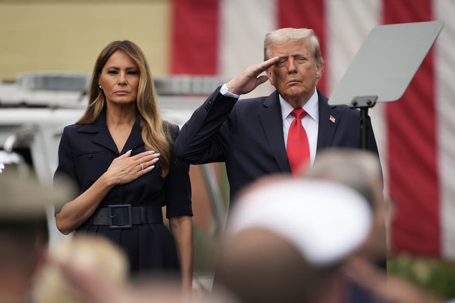President Donald Trump and first lady Melania Trump attend a September 11th observance event in the courtyard of the Pentagon September 11, 2025 in Arlington, Va.