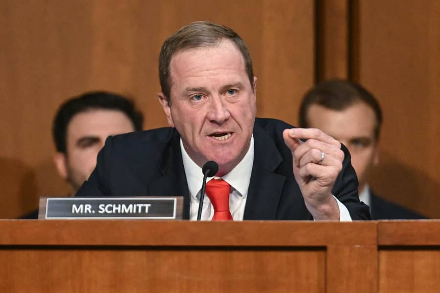 Sen. Eric Schmitt, R-Mo., questions FBI Director Kash Patel during a Senate Judiciary Committee hearing on Sept. 16, 2025.