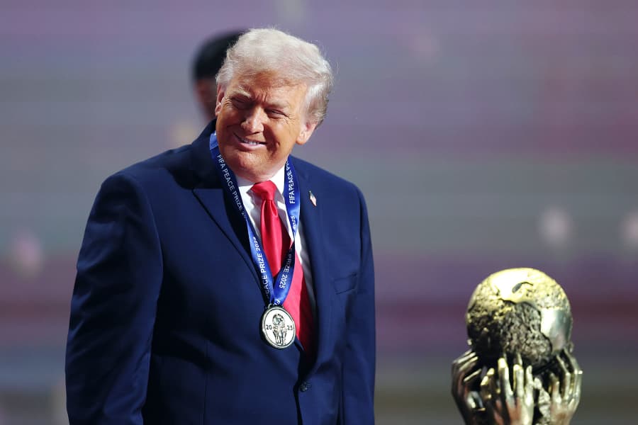 President Donald Trump receives the FIFA Peace Prize at the John F. Kennedy Center for the Performing Arts on Dec. 5, 2025.