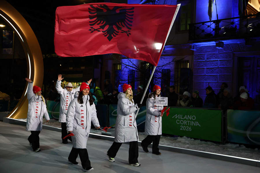 Albania's flag bearer, Lara Colturi.