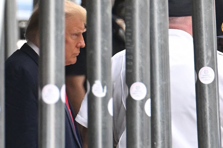 Donald Trump leaves the Manhattan Criminal Court in New York on April 4, 2023.