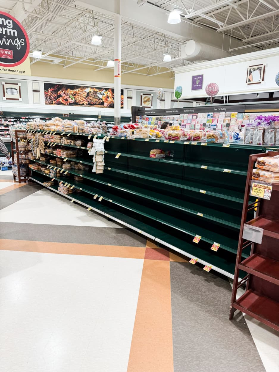 Empty shelves at Harris Teeter in Cary, NC on January 23, 2026.
