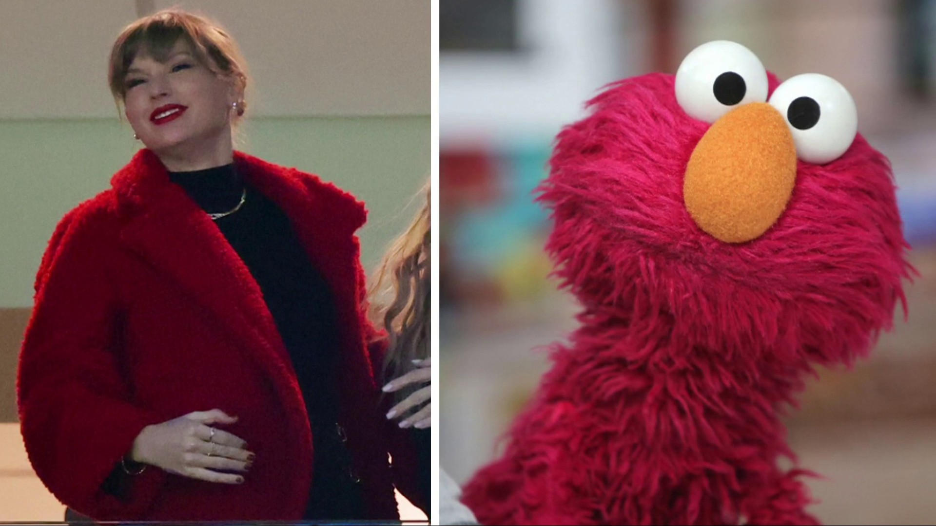 Elmo gives his approval for Taylor Swift's fuzzy red coat