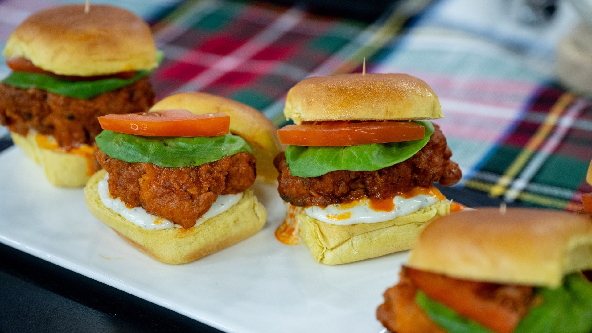 Holiday party sliders: Buffalo chicken, bacon cheeseburger