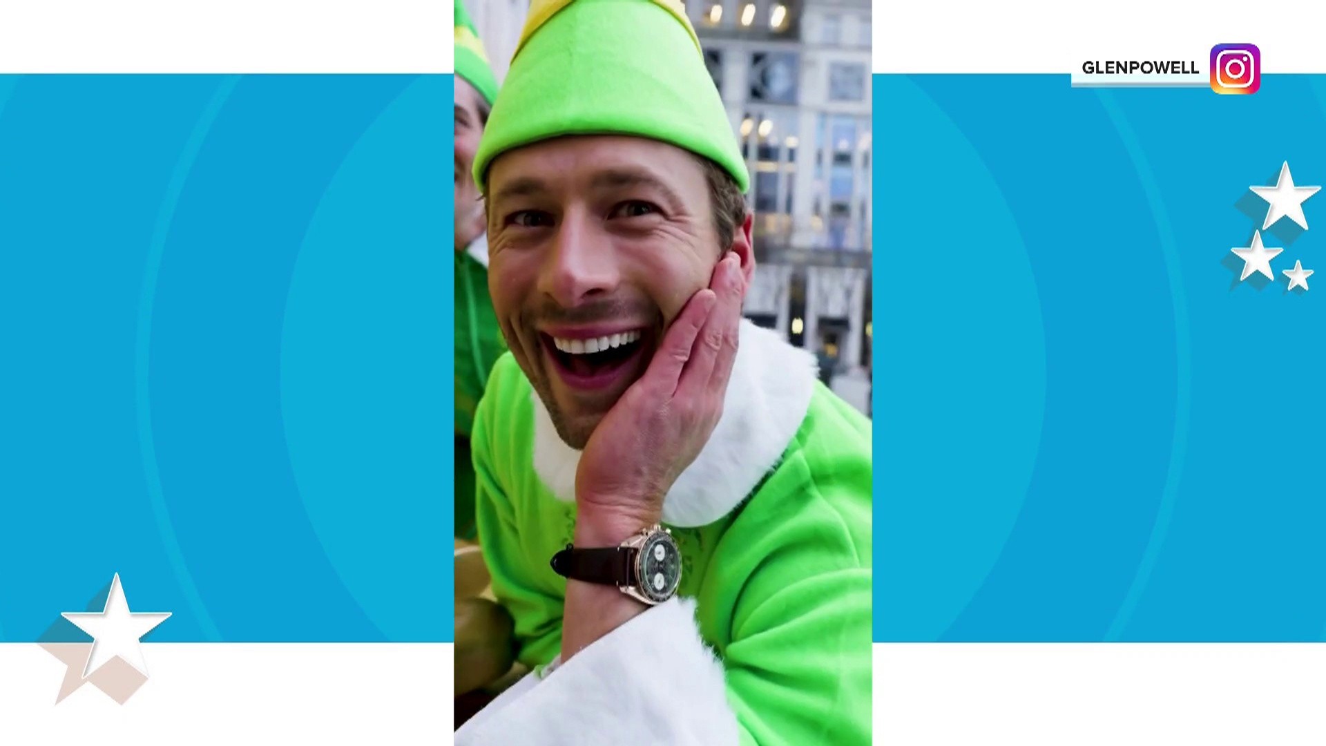 Glen Powell and family recreate scenes from 'Elf' in New York City