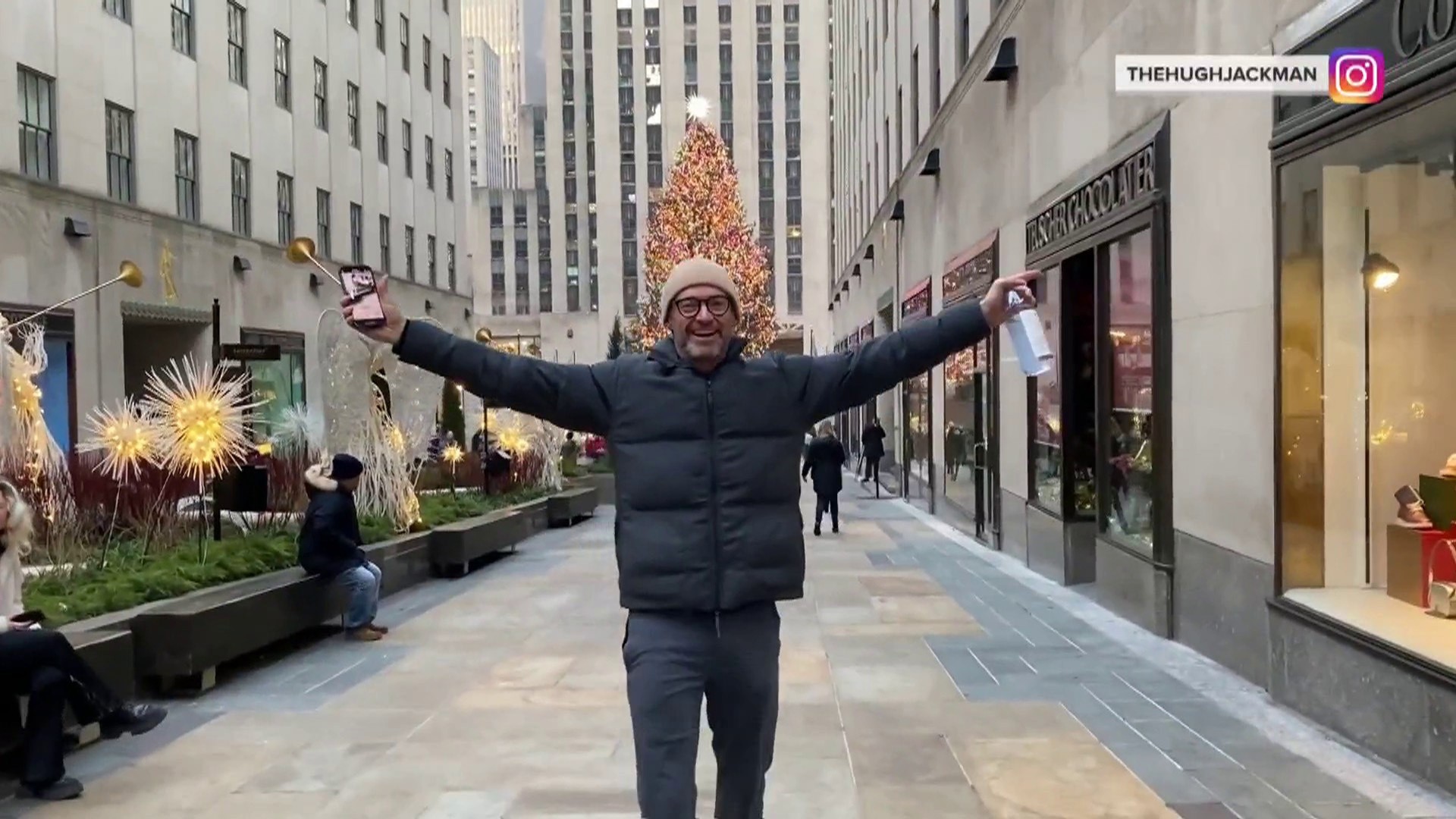 Hugh Jackman makes morning visit to Rockefeller Center Christmas tree