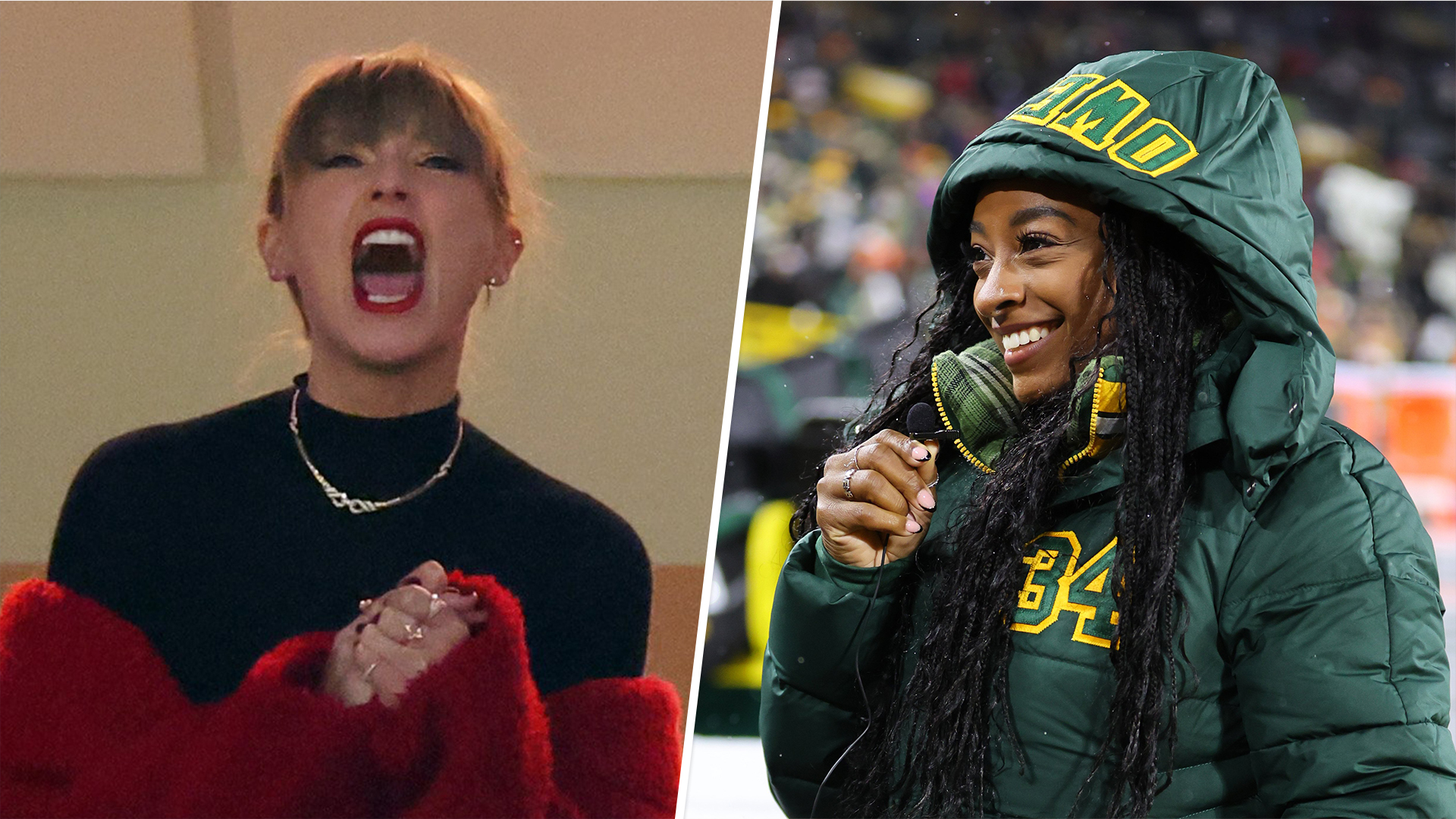 Taylor Swift and Simone Biles attend Chiefs-Packers game